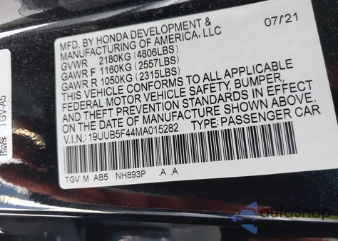 2021 Acura Tlx Technology Package from USA, damaged, VIN 19UUB5F44MA015282